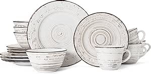 Pfaltzgraff Trellis White 16-Piece Stoneware Dinnerware Set, Service for 4, Distressed White Finish, Microwave & Dishwasher Safe Plates and Bowls