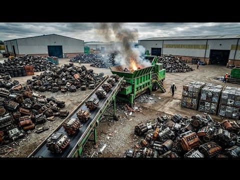 Giant Machine Crushes Millions of Scrap Car Engines Into Industrial Metal Parts