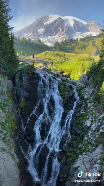 Wait for it #washingtoncheck #hiking #mountrainier #hikingadventures #waterfall #fyp