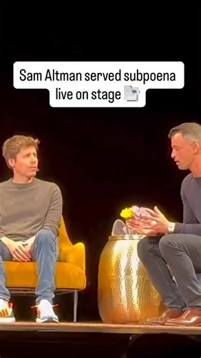 521K views · 2.5K reactions | OpenAI CEO Sam Altman was on stage last week with basketball coach Steve Kerr when a man approached and declared that he had a “subpoena for Sam Altman.” It was no prank. The San Francisco Public Defender’s Office said it “lawfully served a subpoena on Mr. Altman because he is a potential witness in a pending criminal case” — and that it had previously made several failed attempts to serve the ChatGPT overlord at his office. | Futurism | Facebook