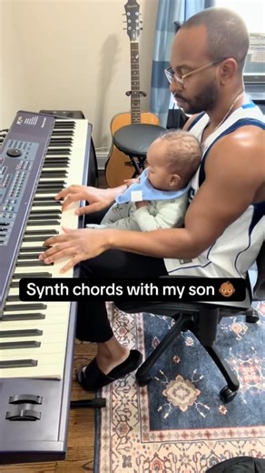 Laying down synth chords with my son 😊🎶 #piano #babies #musicproducer #fatherson #music