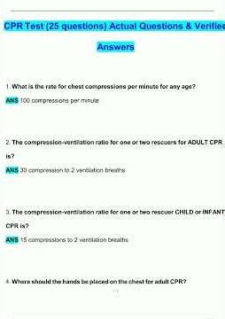 CPR Test 25 questions Latest 2025 2026 Update Questions and Verified Answers 100 Correct Grade A4