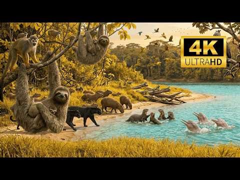 Relaxing Walk In The Amazon: Black Panthers, Squirrel Monkey, Harpy Eagles & Sloths | Nature ASMR 4K