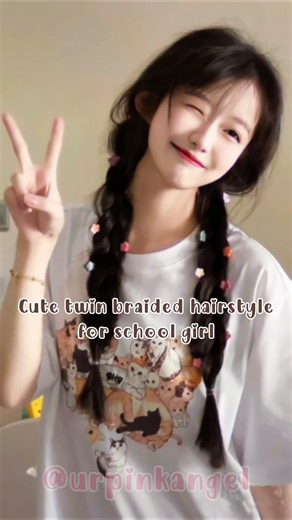 Cute twin braided hairstyle tutorial for school girls 🌷💗#trendingshorts #hairstyle #1millionviews