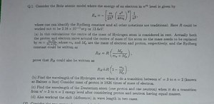 Q-1. Consider the Bohr atomic model where the energy of an elec... | Filo