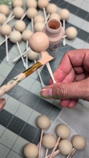 My first step of making fairy dolls is painting wooden beads #huongharmon #fairydoll #dollmaking