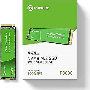 PHIXERO P3000 256GB NVME SSD, PCIe 3.0 Gen3x4, M.2 2280 NVMe, Read Speeds Up to 1800MB/s, Internal Solid State Drive with 3D NAND Flash for Laptop, Desktop and Computer
