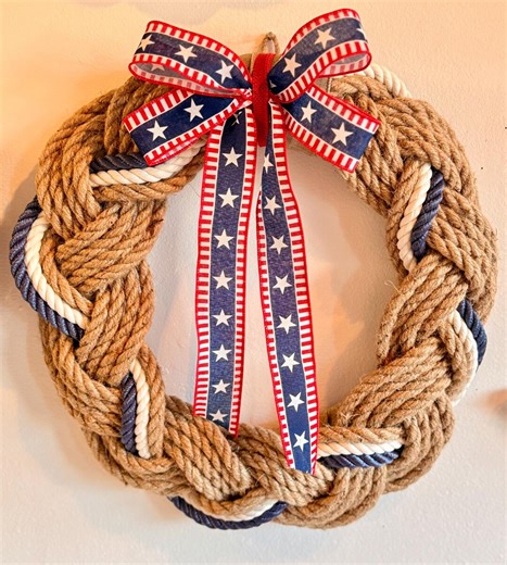 16” Nautical Blue, White and Tan/jute Rope Wreath for Beach House, Lake House, Farmhouse, Front Door, Coastal Gift, Natural Rope Wreath, - Etsy