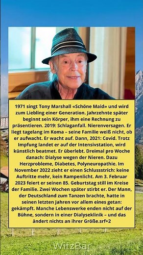 Tony Marshall – «Schöne Maid» und drei Tode in Folge