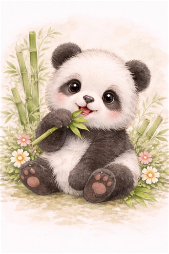 Baby Panda Watercolor Clipart – Kawaii Animal Illustration, Nursery Decor (Digital Download)