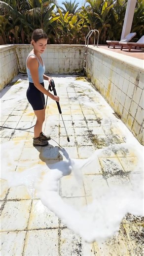 The way this girl cleaned the swimming pool will leave you shocked! 😱