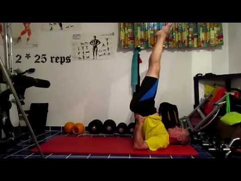 Convict Conditioning - shoulderstand squats - step 1 intermediate