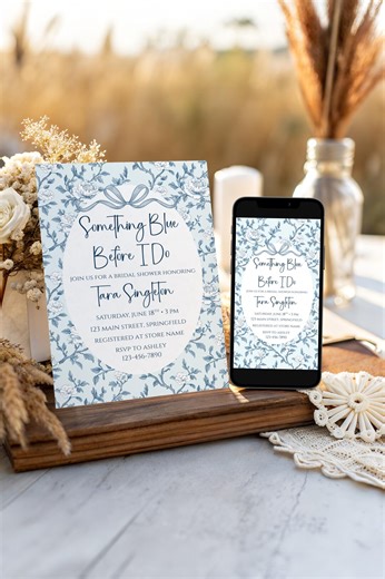 Something Blue Before I Do Invitations Template, Dusty Blue Toile De Jouy Chinoiserie Something Blue Bridal Shower Invites - Etsy