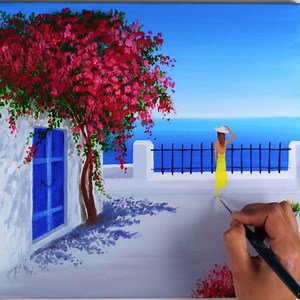 Girl Blue Door Acrylic Painting Step by Step #Landscap #AcrylicPainting #girls #Canvas #paintingcolor | Zil Acrylic Painting