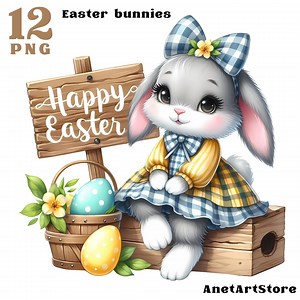 Easter Clipart, Easter Bunny Png, Easter Egg Clip Art, Easter Sublimation, Easter Design Cute Bunny Illustration Easter Rabbit Clipart - Etsy
