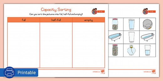 Grade 1 Maths - Term 1 - Capacity - Worksheet: Sorting Capacity (CAPS Aligned)