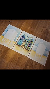 An afternoon playing and starting a triptych of beach huts for our main bathroom, I am in the process of decorating. I am also planning some on @thepurplethreadshed and Ali's workshop next weekend, a series of wooden stitched beach hut blocks. Had loads of fun and love having something to do that is a break from stitching here and there xxx | Anne Brooke Textile Artist