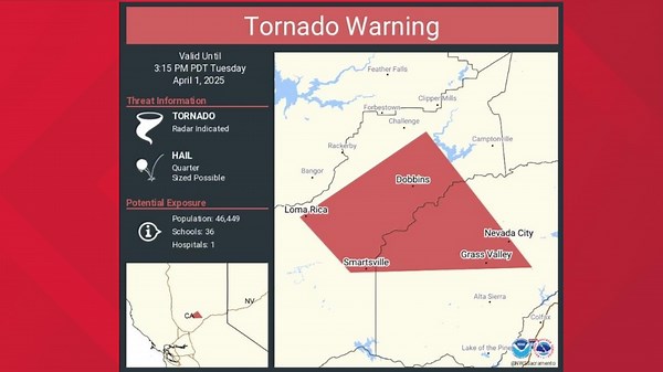 Tornado Warning expires for Grass Valley, Nevada City and Loma Rica