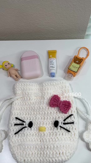 Handmade Crochet Hello Kitty Pouch for Sanrio Fans