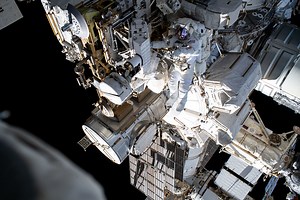 Astronaut Butch Wilmore conducts a spacewalk outside the International Space Station