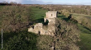 Aerial footage of Ayton castle in North Yorkshire, aerial orbit of an old English castle