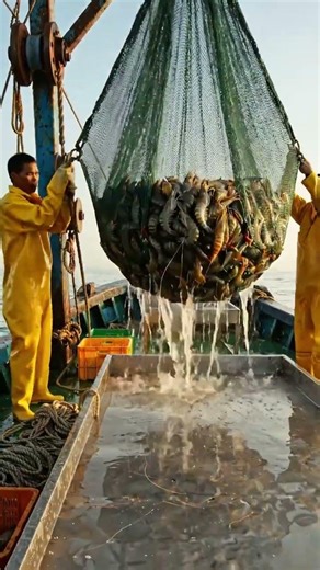 OMG!How can a man catch lots of fPrawnss from net Unbelievable Watch tell the end #seafishing #fish