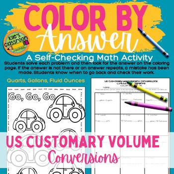 Volume Measurement Conversion Worksheets Color By Number Customary Units Gallon