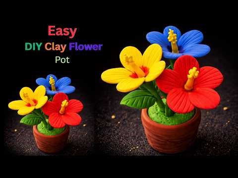 Easy DIY Clay Flower Pot 🌸 | Beautiful Handmade Clay Flowers Tutorial#Mahim Clay Craft#Craft#Diy