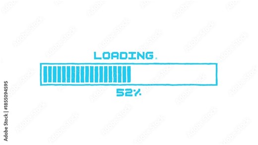 Retro game loading screen, dot characters, progress bar, Animation of flickering loading and complete text and bar on White background