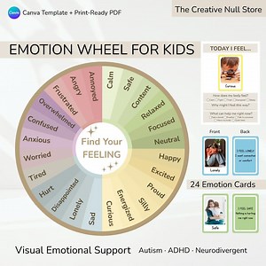 Emotion Wheel for Kids | Feelings Chart Cards | Autism ADHD Emotional Regulation | Printable & Canva Editable - Etsy Australia