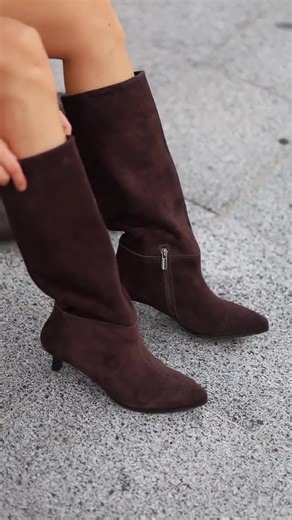 Chocolate Brown Suede Boots – Low Heel Pointed Toe With Inner Zipper & Wide Shaft for Easy Fit - Etsy