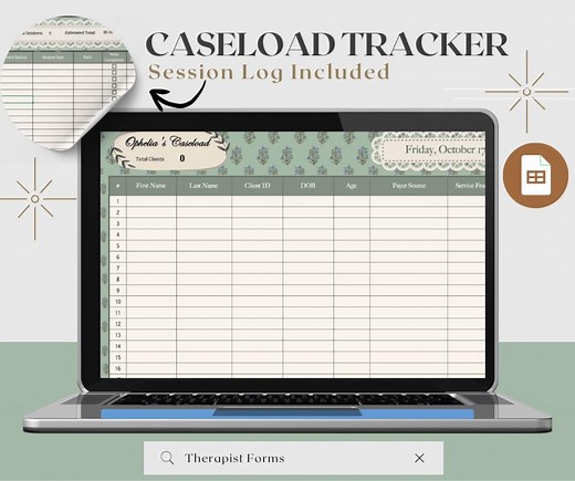 Vintage Caseload Tracker | Therapist Client Log Spreadsheet | Counseling Organizer | Social Worker Excel Sheet | Therapy Practice Template - Etsy