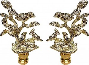 Royal Designs, Inc. Nesting Bird Design Finial for Lamp Shade, F-5060PB-2, Polished Brass - Pack of 2