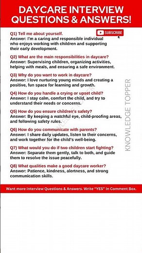 Daycare Interview Questions and Answers | Daycare Job Interview Questions and Answers