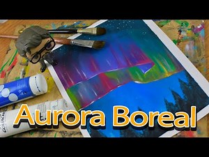 tempera creativa - paisaje con temperas - aurora boreal