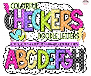Colorful Checker Alphabet Bundle PNG PDF, Alpha Doodle Letters, Checkered Letter PNG, Bright Color 8 Alpha Set, Dalmatian Dot Marquee Letter - Etsy