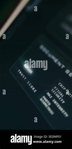 Digital interface evaluating document security features, scoring 98 overall Stock Video Footage - Alamy