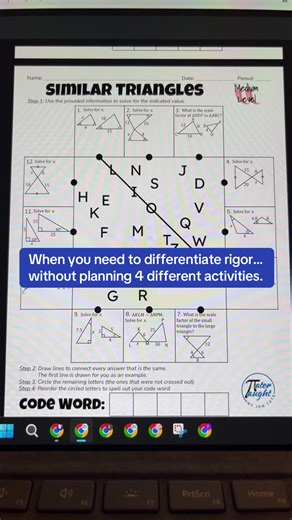 🔥 When every student is working on similar triangle proportions, but they’re ready for different levels of challenge… 🎯 This activity includes 4 levels of increasing rigor - same objective, same structure, already built to differentiate within one class. 🎯 No extra planning. No separate activities. Just intentional progression that works together. 🔗 Grab it in my TPT store, or comment “similar” and I’ll send you the link. #mathteacher #highschoolmathteacher #geometryteacher #teacherresources