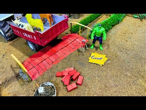 Diy mini tractor making bridge with real iron pipes and bricks | mini projects @Saqicreator2