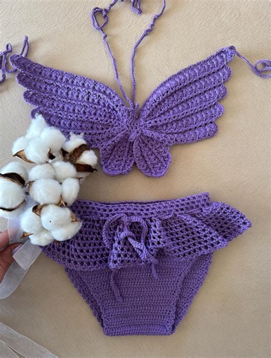 Butterfly Crochet Baby Bikini Set, Handmade Purple Baby Summer Photoshoot Outfit - Etsy