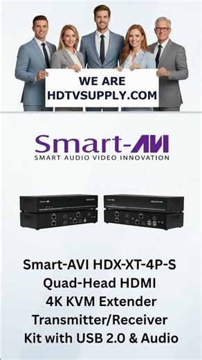Smart-AVI HDX-XT-4P-S Quad-Head HDMI 4K KVM Extender Transmitter/Receiver Kit with USB 2.0 & Audio