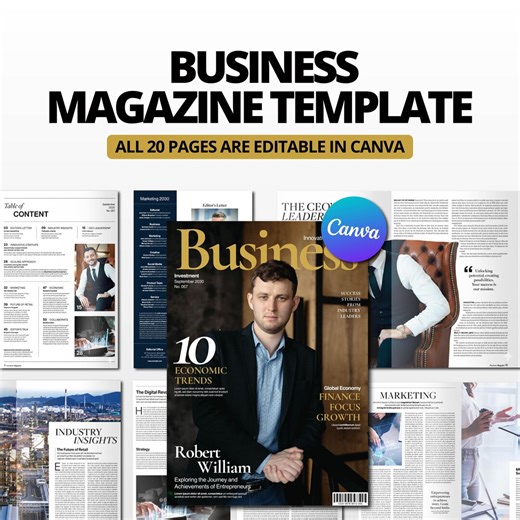 Canva Business Magazine Template | 20 Page Corporate Brochure | Editable Company Profile & Annual Report - Etsy