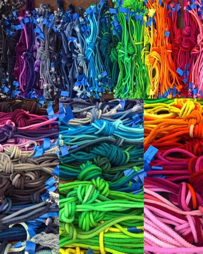 I’m ending Day 1 by showing some traditional fiber materials for this set of artworks. This is custom woven, USA made, 100% cotton rope, that has been hand-dyed and fire-retarded to the highest standards The first project is “Rainbow on my mind, laminated in the sky”, a compact 9.5 × 11 foot wall-mounted sculpture. The ropes ricochet inside a powder coated steel frame, like a fragmented prism. This artwork is installed at The Q Variel in Woodland Hills, CA Then, we have “Make a path to the rainb