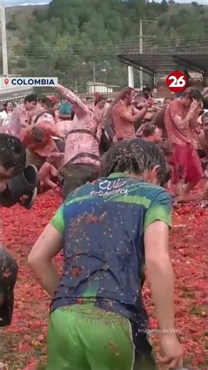 Thousands of people threw 40 tons of tomatoes at the 16th annual Colombian Tomatina.