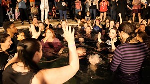 On September 5, we baptized over 100 people at the OCI outdoor baptismal pool. Each person walked through a prayer tunnel of intercessors on the way into the baptism pool. I stood on the side praying in the microphone and invoking the blessing of baptism each time we immersed them. Inside the pool were 6 teams (12 people) who did the immersing. At the end we did a Naaman baptism for healing, honoring the prophetic word the prophet Elisha gave him to dip 7 times in the Jordan. 53 people participa