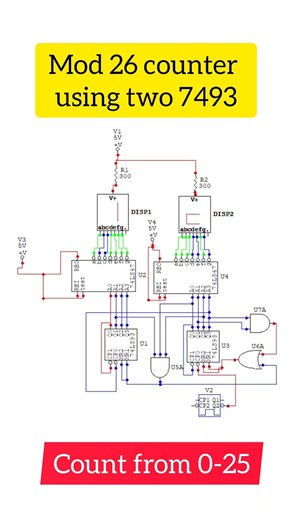 mod 26 counter using 7493. count 0-25 using mod 26 counter
