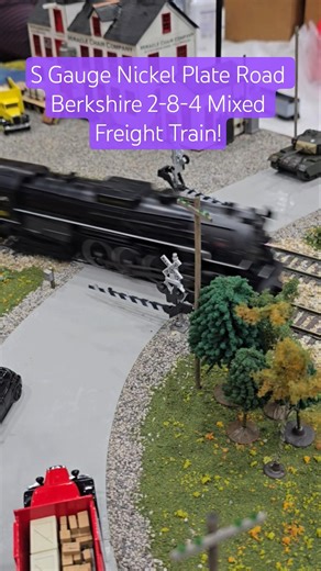 S Gauge Nickel Plate Road Berkshire 2-8-4 Mixed Freight Train Runs Through Town Crossing!