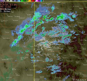 Radar 1:40 pm: Thunderstorms forming ahead of and along a cool front moving through the area this afternoon. This should enhance precipitation rates where storms develop with valley rain and periods of heavy mountain snow. | US National Weather Service Grand Junction Colorado
