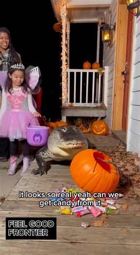 Alligator Scares Trick Or Treating Family Who Think It’s A Costume! #alligator #trickortreat #halloween | Feel Good Frontier