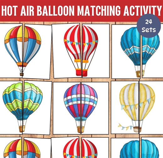 Hot Air Balloon Matching Game: Montessori Flashcards (PDF & JPG) - Etsy